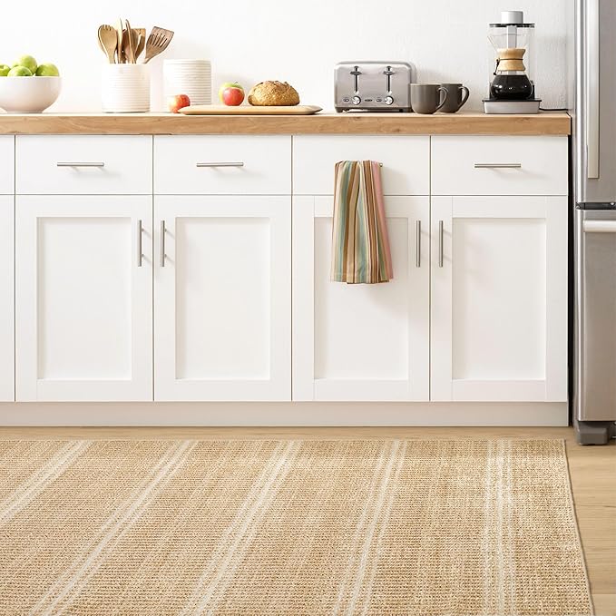Dash and Albert Arbor Machine Washable Area Rug - 2.5' x 8' Runner Neutral Stripe Washable Accent Rug Stain-Resistant, Anti-Slip, High Traffic Kitchen, Mudroom