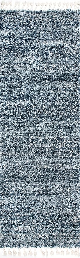 nuLOOM Brooke Shag Tasseled Area Rug - 2x8 Runner Shag Rug Casual Blue/Ivory Rugs for Living Room Bedroom Dining Room Nursery Entryway Hallway