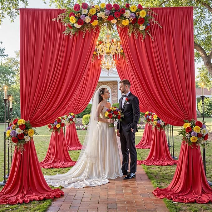 60×14ft Wrinkle Free Red Backdrop Curtain, Soft Silky Easy to Drape Wedding Drapes for Backdrop, 12 Panels 5×14ft Photo Back Drop Curtains for Parties Birthday Photography Background Cloth
