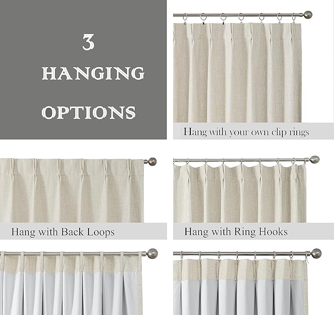 Sand Pinch Pleat Blackout Curtain Panels with Full Blackout Liner Thermal Insulated 100 Room Darkening Window Treatment Drapes with Back Tab for Living Room Bedroom with 9 Hooks, 40"x63"x2