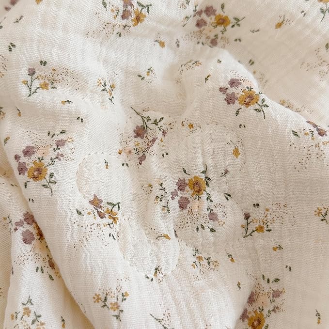 BuLuTu Muslin Baby Quilt for Girls Boys Quilted Blanket 2 Layers Gauze Cotton Baby Blanket Nursery Bed Blanket Shower Gift for Toddler Newborn, Crapemyrtle Pattern, 47"x59"