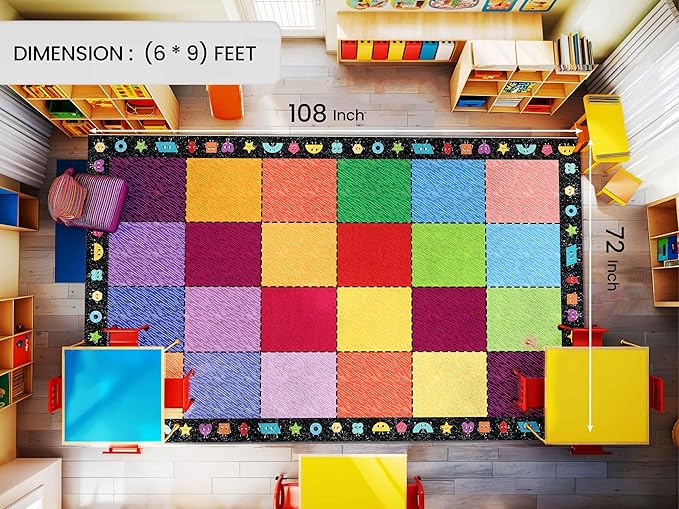 OLEEK Large Classroom Rug Elementary 6x9 - Classroom Rugs for Kids Room - Classroom Carpet Elementary - Kids playroom Rug 6 x 9 - Preschool Rugs for Classroom - Schoolgirl Style Classroom Decor