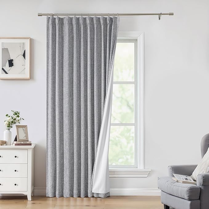 Pinch Pleated Blackout Curtain Panel with Full Blackout Liner Window Treatment Sets with Back Tab for Farmhouse Living Room Bedroom Thermal Insulated Drape with Hooks, 60"x90"x1, Dark Gray