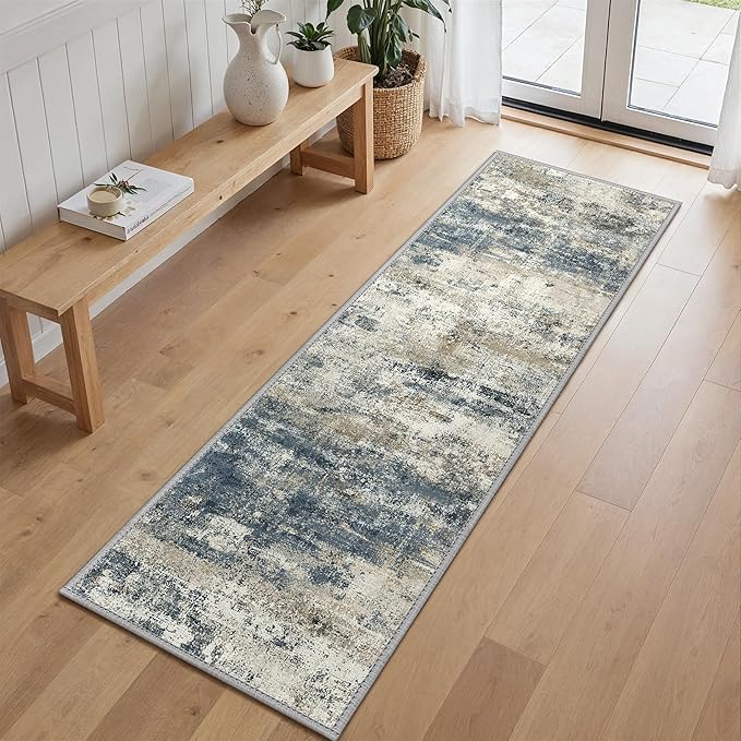 GENIMO Runner Rug Non Slip 2'6"x6', Washable Rug Runner for Hallways Kitchen, Abstract Modern Kitchen Rugs, Low Pile Lightweight Carpet Runners for Entryway, Bedroom, Laundry, Navy Blue