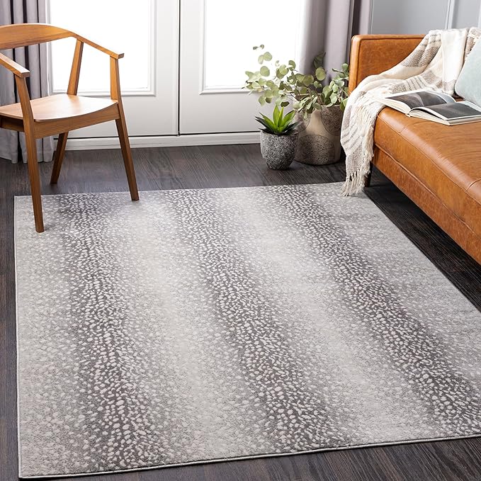 Livabliss Area Rugs - 5x7 Pablo Modern Antelope Print Medium Gray Area Rug for Living Room Bedroom - Animal Theme Non-Shedding Stain Resistant Carpet for Kitchen, Office (5'3" x 7'1")