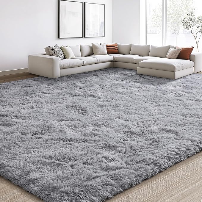 EVOIONOS 6x9 Washable Large Area Rug for Living Room, Fluffy Shag Rug for Bedroom, Ultra Soft Plush Non Slip Carpet for Indoor Floor Bedside Nursery Kids Girls Room Dorm, Home Decor Aesthetic, Grey