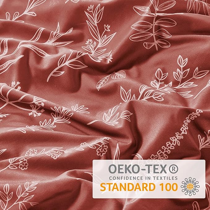 MUXHOMO Duvet Cover Full Size, Reversible Floral Terracotta Duvet Cover Set with Zipper Closure, 3 Pieces Botanical Patterns Soft Microfiber Bedding Set with 4 Ties (80"x90", 2 Pillow Cases)