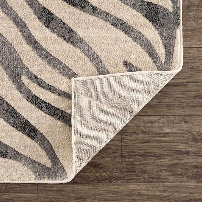 Hauteloom Ecorse Animal Zebra Print Area Rug for Living Room Bedroom Dining Room - Distressed Faded Style - Cream, Black, White, Beige, Gray - 6'7" x 9" (6x9)