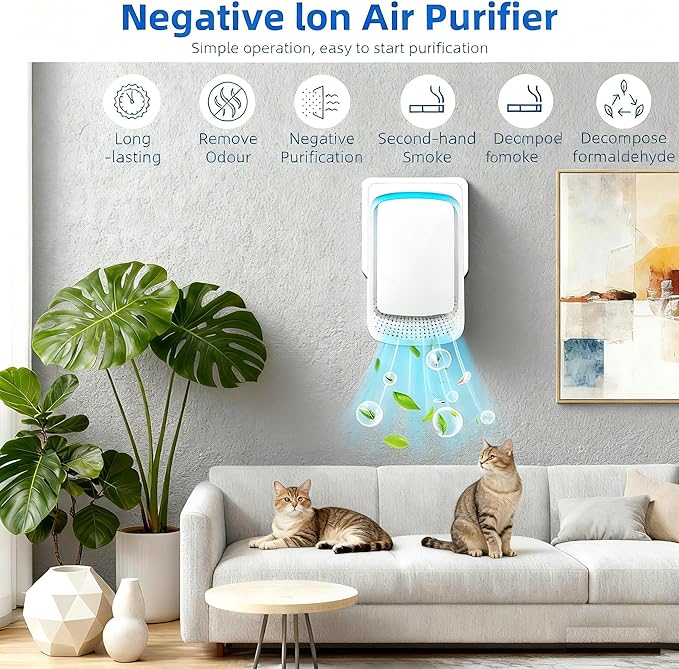 Plug In Air Air Purifier Small Mini Negative Ion Air Purifiers Quiet Ion Generator Portable Air Freshener Cleaner Ionizer for Home Bedroom Office Basement Smoke Pet Smell (4 Pack）