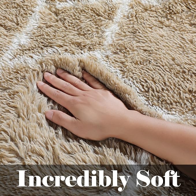 ONASAR 5x7 Area Rugs for Living Room Bedroom, Washable Fluffy Beige and White Shag Rug, Geometric Boho Soft Plush Shaggy Floor Carpet Mat for Nursery Kids Girls Boys Teen Dorm Home Decor Aesthetic
