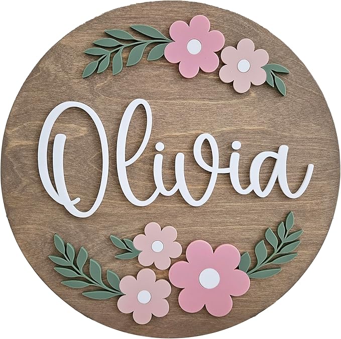 Round Name Sign For Nursery, Boho Nursery Sign, Family Name Signs, 3D Wall Art for Children & Kids Rooms, Baby Shower, First birthday gift