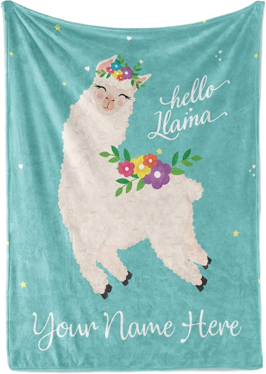 Personalized Llama Throw Blanket with Custom Name for Kids, Women, or Adults, Cute, Comfortable, and Plush with Soft Colors for Bedding, Home Decor, or Travel (Sherpa 60x80)