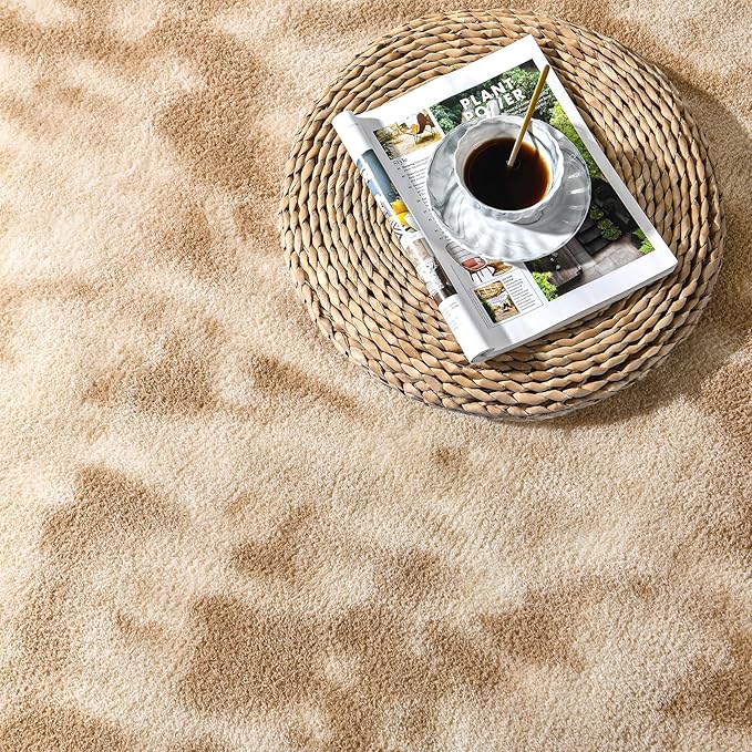 Large Soft Rugs for Living Room, 6 x 9 Ft Tie-Dyed Thickened Memory Foam Area Rug for Bedroom, Non-Slip Comfy Indoor Carpet for Boys Girls Room Nursery Home Decor, Beige
