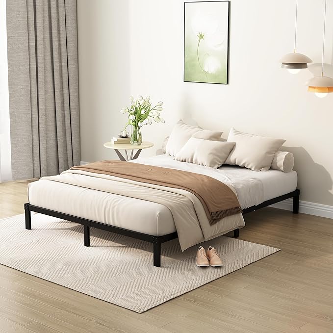 9 Inch Queen Bed Frame Heavy Duty Low Profile Metal Platform No Box Spring Needed, Maximum Storage, Easy to Assembly, Noise Free, Black