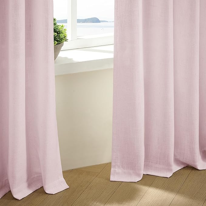 Elegant Blush Pink Semi Sheer 102 Inch Curtains Cotton Linen Textured for Living Room Bedroom Nursery Soft Light Filtering Drapes Dusty Pink Pinch Pleated Curtains with Rings Hooks 2 Panels Set