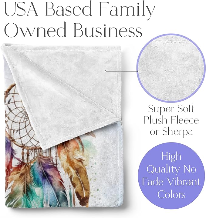 Personalized Dream Catcher Blanket with Colorful Boho Feather Graphic, Cute Custom Name Throw for Kids or Adults, Soft and Plush, Birthday Gift for Women or Men, Big Colorful (Sherpa 60x80)
