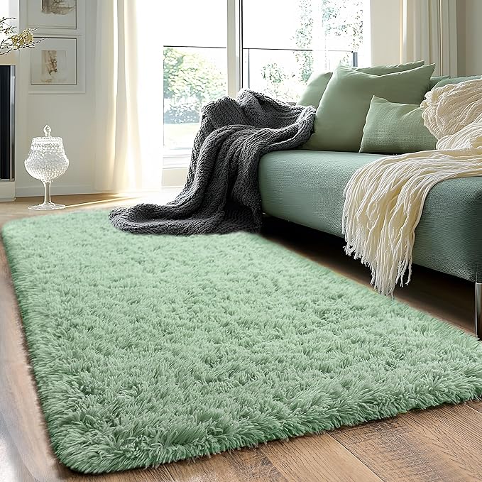 Runner Rugs for Bedroom 2x6 Rug Runners for Hallways Non Slip Soft Shag Bedside Rug, Fluffy Area Rug Throw Rugs for Living Room, Floor Carpet Runner for Nursery Kids Dorm, Mint Green