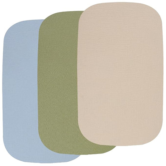 Onacosht Muslin Bassinet Sheets 3 Pack, 100% Cotton Baby Fitted Sheet 33" X 17" for Standard Rectangle Round Oval and Hourglass Bassinet Mattress, Beige Green and Blue