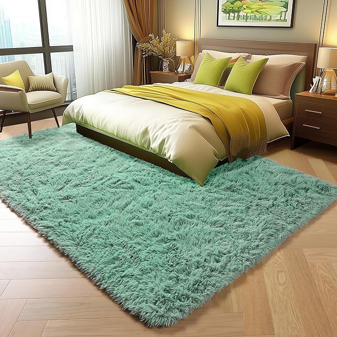 ONASAR Sage Green Rugs for Living Room Bedroom, 5x8 Washable Fluffy Bedside Area Rug, Soft Plush Shaggy Indoor Floor Carpet for Nursery Kids Girls Boys Teen Dorm Home Office Decor Aesthetic