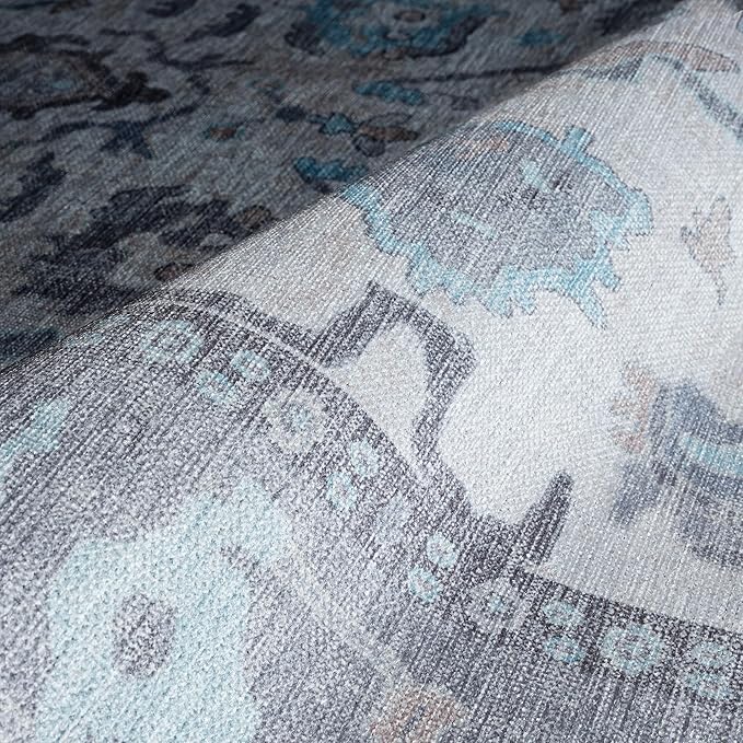 Fame Rugs Gray Modern Oushak Rug 9x12, Vintage Turkish Colorful Oriental Washable Antique Inspired Oversize Area Rugs, Luxury Living Room Bedroom (384GB, 9' x 12)