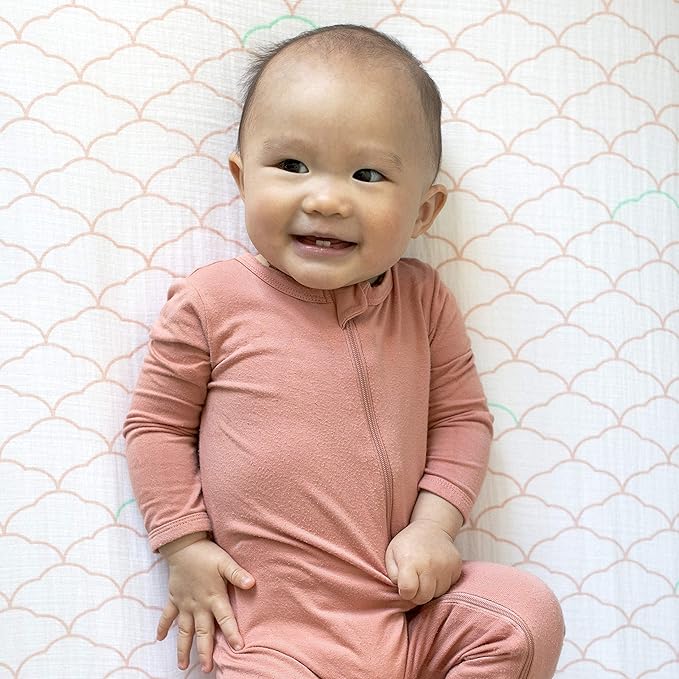 Newton Baby Fitted Mini Crib Sheets (2-Pack) | Organic Muslin Cotton, Breathable & Soft Baby Sheets, Washable Baby Mattress Sheets, Fits Mini Crib Mattresses 24" x 38", Dreamweaver Coral & Plain White