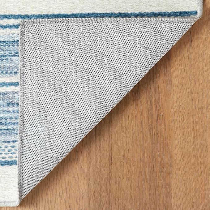 Dash & Albert Ellington Stripe Blue Machine Washable Rug, 6 X 9 Feet, Blue Stripe Pattern