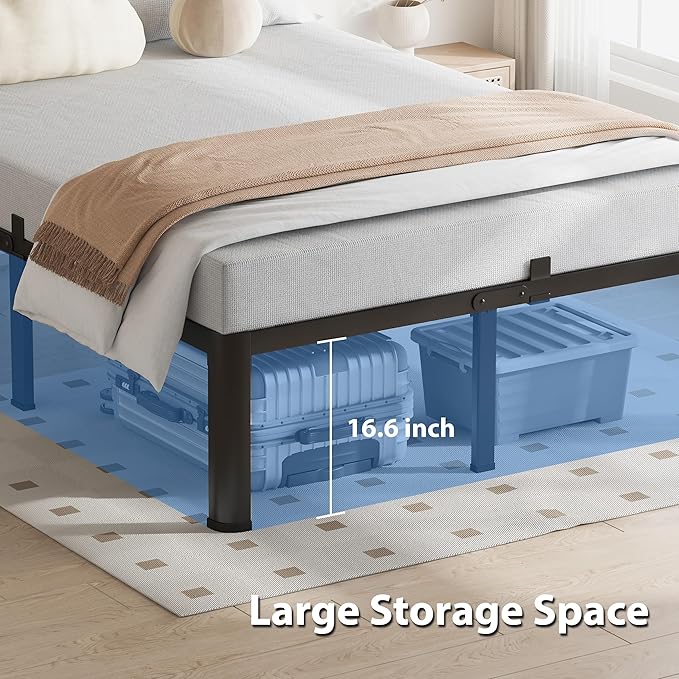 18 Inch King Size Bed Frame, 3500Lbs Heavy Duty Metal Platform with Round Corner Legs Mattress Slide Stopper, Steel Slat Support No Box Spring Needed, Noise Free, Non-Slip, Easy Assembly