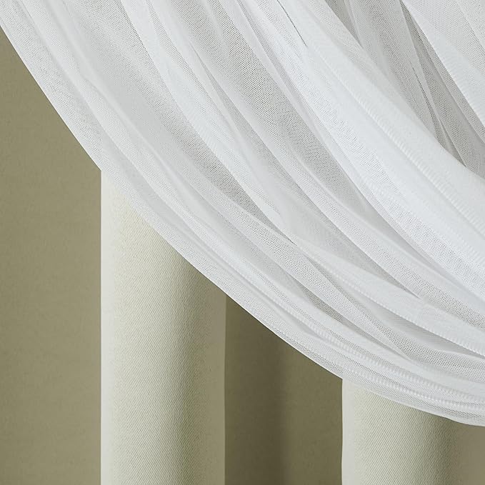 TOWN & COUNTRY LUXE Talia Double Layer Indoor Curtains, Sheer and Room Darkening Blackout, Grommet Top, Energy Efficient, 2-Pack Set, 52"x63", Sand