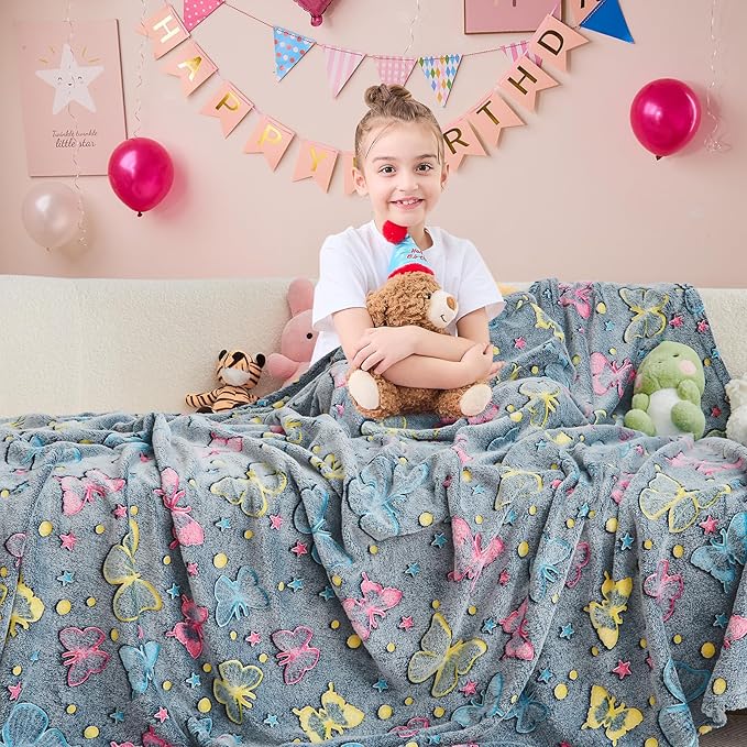 inhand Butterfly Toys for 2 3 4 5 6 7 8 9 10 Year Old Girls,Girl Birthday Gifts Glow in The Dark Blanket Soft Fleece Decorations for Kids Room（50"X60" Butterfly）