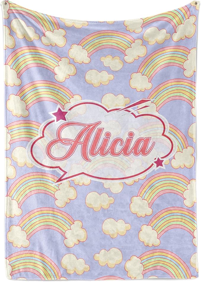 Personalized Rainbow Blanket for Girls | Kids Rainbow Unicorn | Custom Plush Fuzzy Rainbow for Toddler | Customized Little Girl Throw Blankets | Girl Sofa Bed Birthday | Fleece 30x40