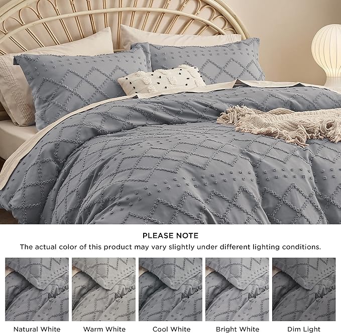 Bedsure Boho Duvet Cover King Size - Grey Breathable & Soft Boho Bedding, Machine Washable Comforter Cover for All Seasons, Includes 1 Duvet Cover 104"x90" with 2 Pillow Shams & Zipper Closure