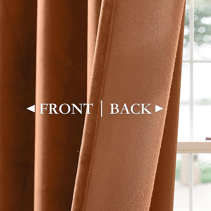 StangH Burnt Orange Velvet Curtains 96 inches Long, Pinch Pleat Light Blocking Drapes with Hooks Solid Luxury Home Decor Fall Curtains for Living Room, W40 x L96, 2 Panels