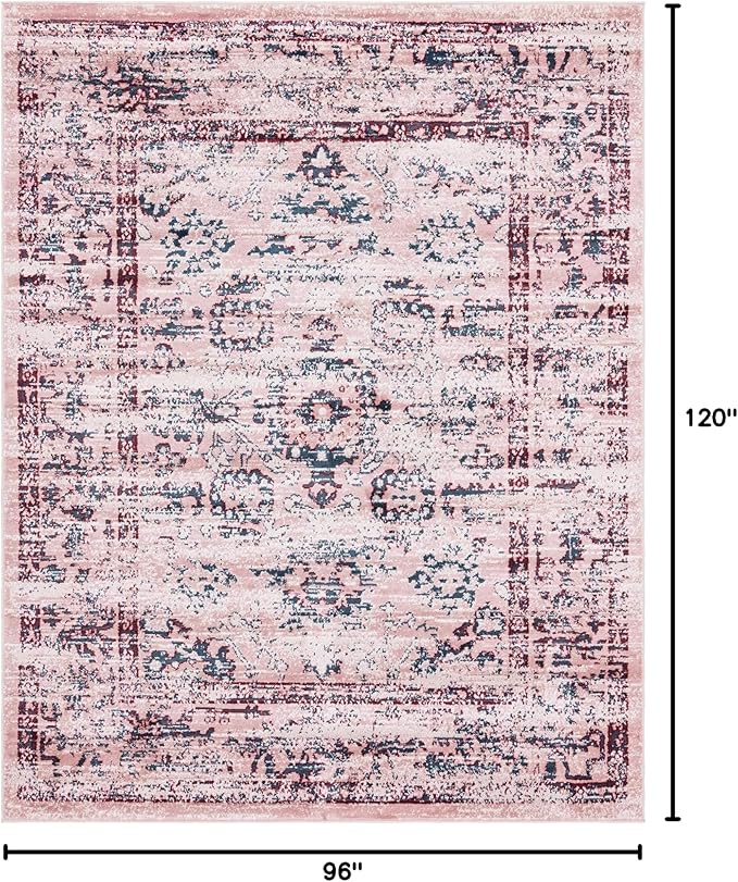 Rugs.com Charleston Collection Rug – 8' x 10' Pink Low-Pile Rug Perfect for Living Rooms, Large Dining Rooms, Open Floorplans