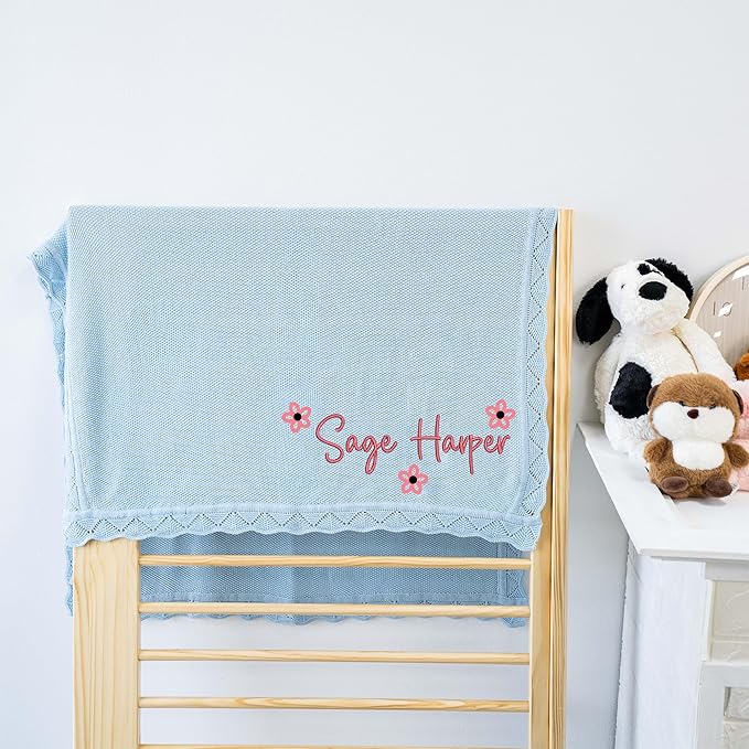 Luxury Personalized Baby Blanket, Soft Breathable Cotton Knit, Custom Embroidered Name Blanket, Newborn Baby Gift, Baby Shower Present, Gifts for New Mom, Baby Girl & Boy Style 1