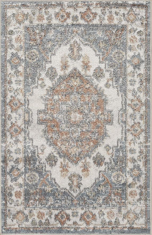 Mark&Day Washable Rugs, 2x4 Edgerton Traditional Burnt Orange Area Rug, Orange Blue Beige Carpet for Living Room, Bedroom or Kitchen (2'3" x 3'9", Machine Washable)