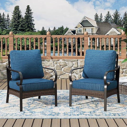 Outdoor Patio Leg Sofa Chairs Set of 2 Steel Frame Porch Furniture with Deep Seating and 5.75" Cushions for Lawn Backyard Deck, Peacock Blue