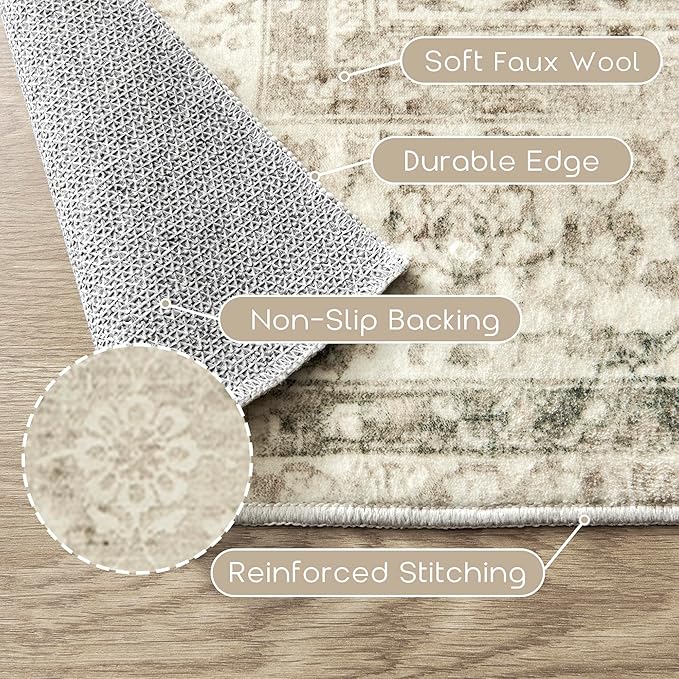 Boho Kitchen Rug Washable,2x3 Non Slip Farmhouse Neutral Small Area Rug for Bathroom Bedroom Indoor Entrway Ultra Thin Fit Under Door,Tan Brown and Cream Beige