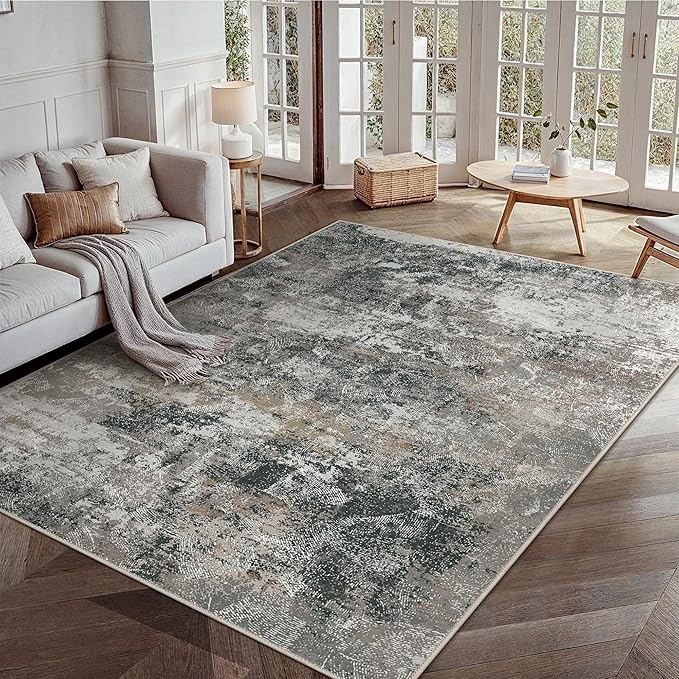 GENIMO Washable 5x7 Area Rugs for Living Room, Non Slip Modern Abstract Rug, Machine Washable Stain Resistant Low Pile Soft Carpet for Bedroom, Dining, Office, Black Grey
