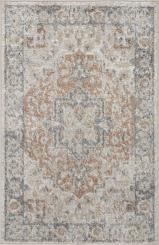 Mark&Day Washable Rugs, 2x4 Hollenberg Traditional Burnt Orange Area Rug, Orange Blue Beige Carpet for Living Room, Bedroom or Kitchen (2'3" x 3'9", Machine Washable)