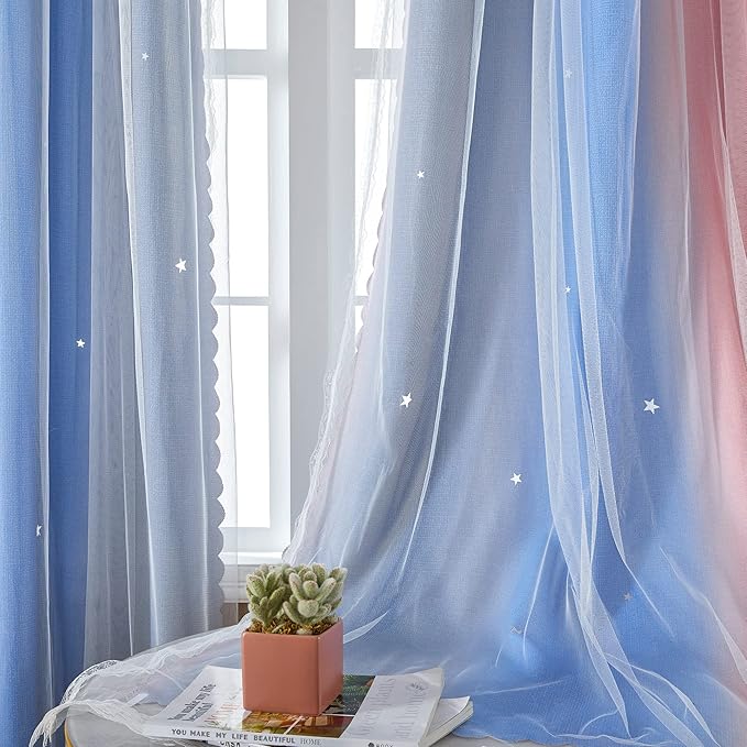 XiDi Blackout Curtains for Girls Bedroom Decor, Ideal for Kids Room with Unicorn Theme Princess Room Decor 84 inches Length Curtain 2 Panels Set Pink/Grey/Blue