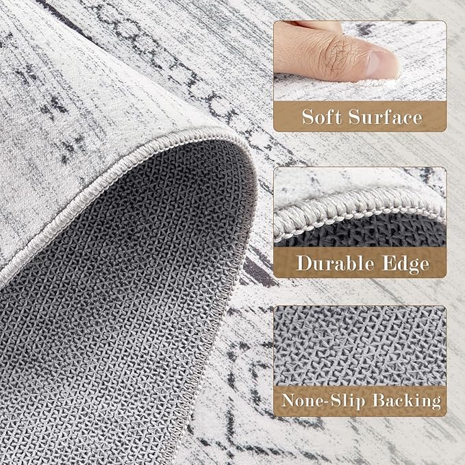 Area Rugs for Living Room Washable Living Room Rug Soft Neutral Indoor Floor Carpet Non-Slip Stain Resistant Modern Boho Rugs for Bedroom Dining Room Kids Room Nursery Office Home Dark Grey