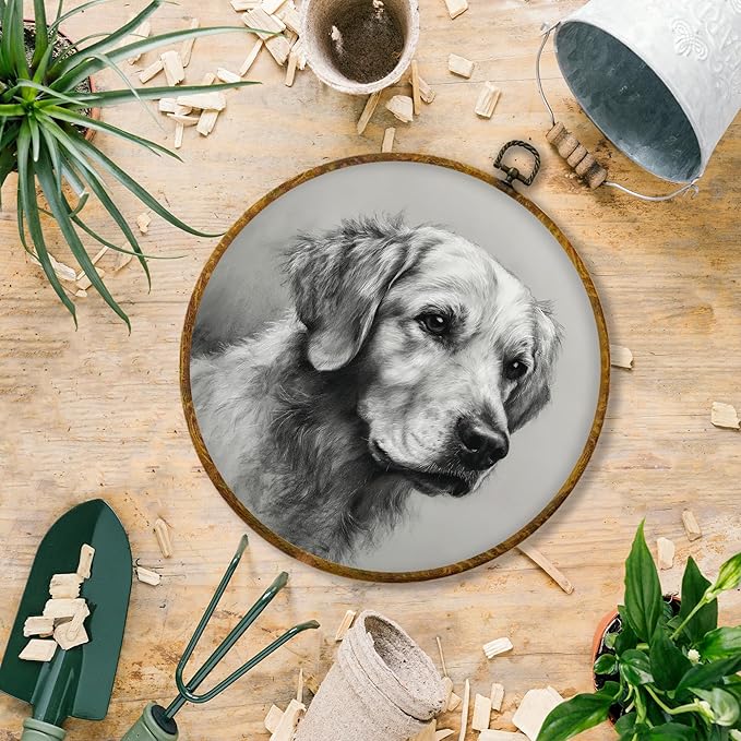 Hiuwevt Vintage Golden Retriever Round Wall Art Decor, Golden Retriever Gifts for Women Framed Canvas Prints, Dog Round Wall Hanging Decor for Home Bedroom Living Room Decorations, 10x10 Inches