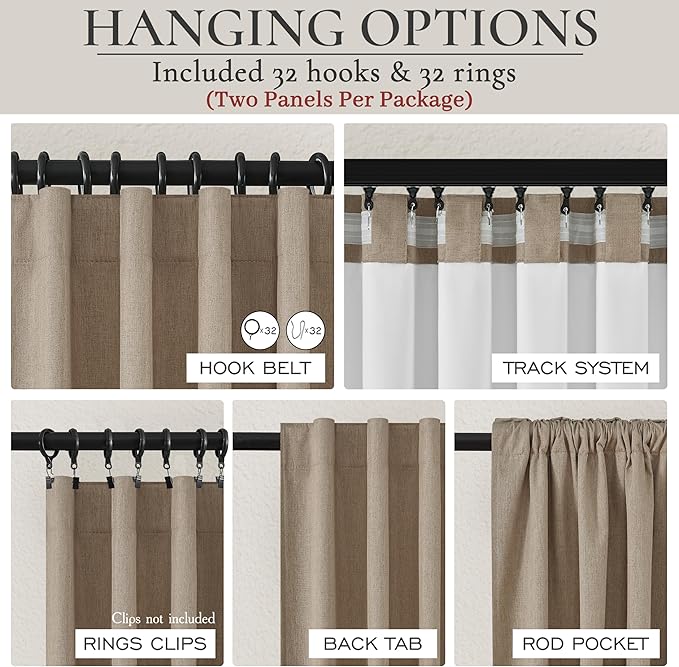 RustBrown Black Out 96 Inch Long Boho Curtains 2 Panel Set, Farmhouse Curtains for Living Room Darkening/Thermal/Noise Reduction Textured Flax Linen Drape 8ft Hook&Ring Included Chocolate 50"x96"