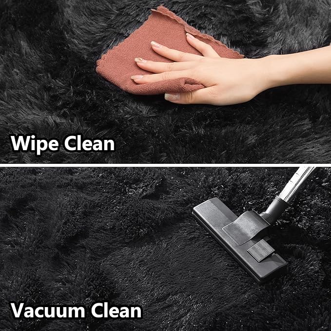2x4ft Runner Rug - Non Slip Washable Hallway Fluffy Rug with Rubber Backing - Fluffy Rugs for Bedside Dorm - Black