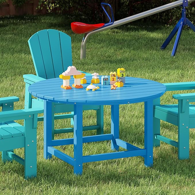 Costaelm Kids Dinner Table, Toddler Play Desk Student Desk Outdoor Childrens Picnic Tables for Children Arts & Crafts, Snack Time, Multi-Activity Table for Ages 2-8 in Home/Outside, Pacific Blue