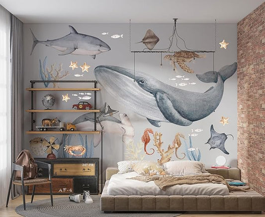 Fish Wall Decals – Octopus Decal & Stickers, Ocean Wall Decal for Nursery Baby Kids Bedroom Bathroom, Medium Set (36″ W –36″ H) 40 Pcs