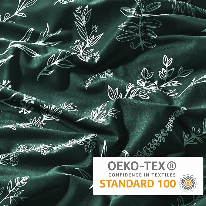 MUXHOMO Duvet Cover King Size, Reversible Floral Forest Green Duvet Cover Set with Zipper Closure, 3 Pieces Botanical Patterns Soft Microfiber Bedding Set with 4 Ties (90"x104", 2 Pillow Cases)