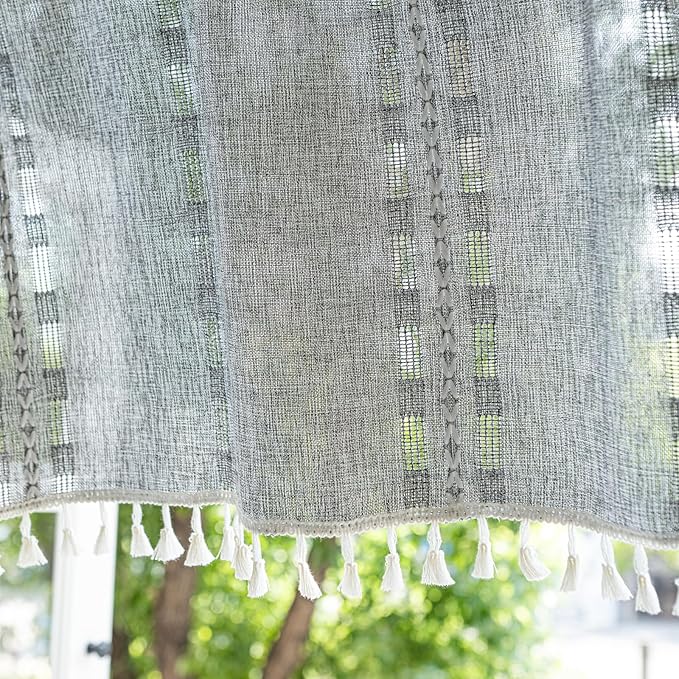 Deeprove Boho Valance Kitchen Short Curtain, Textured Striped Drape Semi Sheer Privacy Tier Embroidered Chic Window Treatment for Cafe Restaurant Closet, W52 x L18 inch Single 1 Panel Coal Grey