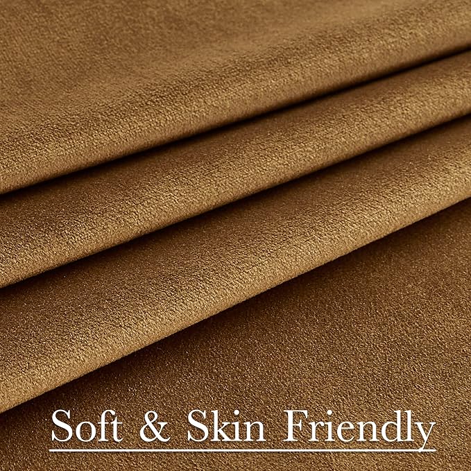 StangH Gold Brown Velvet Blackout Curtains Luxury Back Tab Thermal Insulated Window Drapes for Bedroom Living Room Halloween Autumn Holiday Decor, W42 x L84, 2 Panels