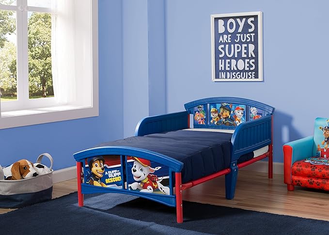 Delta Children Plastic Toddler Bed, Nick Jr. PAW Patrol Twinkle Galaxy Dual Sided Recycled Fiber Core Toddler Mattress (Bundle)